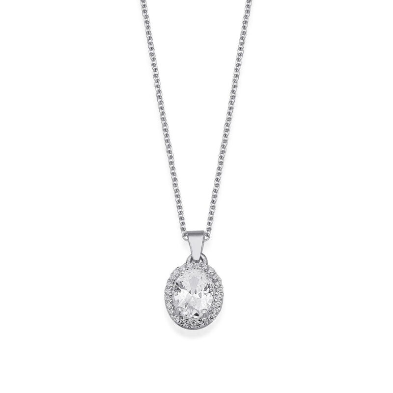Oval Cut Zircon Halo Pendant