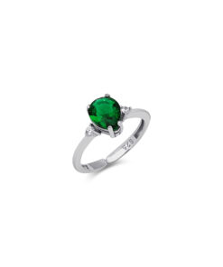Elegant Birthstone Ring - Silver & Emerald