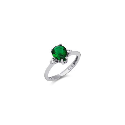 Elegant Birthstone Ring - Silver & Emerald
