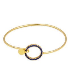 Cubic Zirconia Circle Cuff Bracelet - Gold & Sapphire