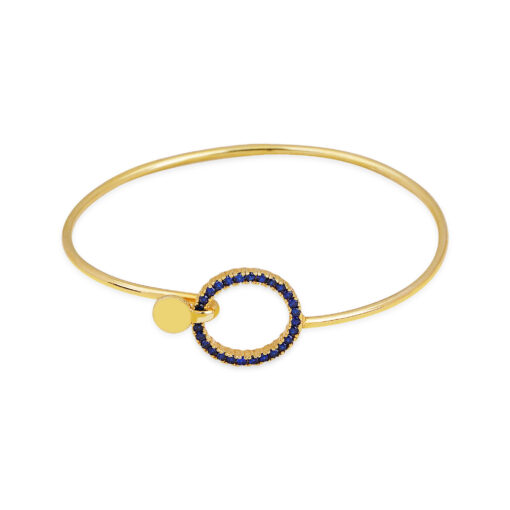 Cubic Zirconia Circle Cuff Bracelet - Gold & Sapphire