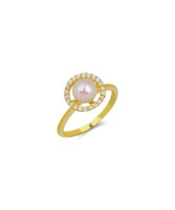 Vintage Zirconia Frame Pearl Ring - Gold