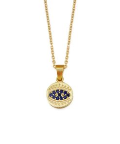 Round Evil Eye Necklace - Gold Color Evil Eye Protection Pendant