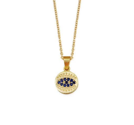 Round Evil Eye Necklace - Gold Color Evil Eye Protection Pendant
