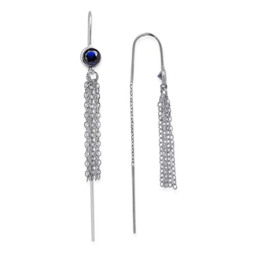 Silver Chain Tassel Earrings - Sapphire Gemstone