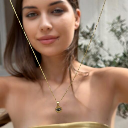 Round Evil Eye Necklace - Gold Color Evil Eye Protection Pendant - Image 2