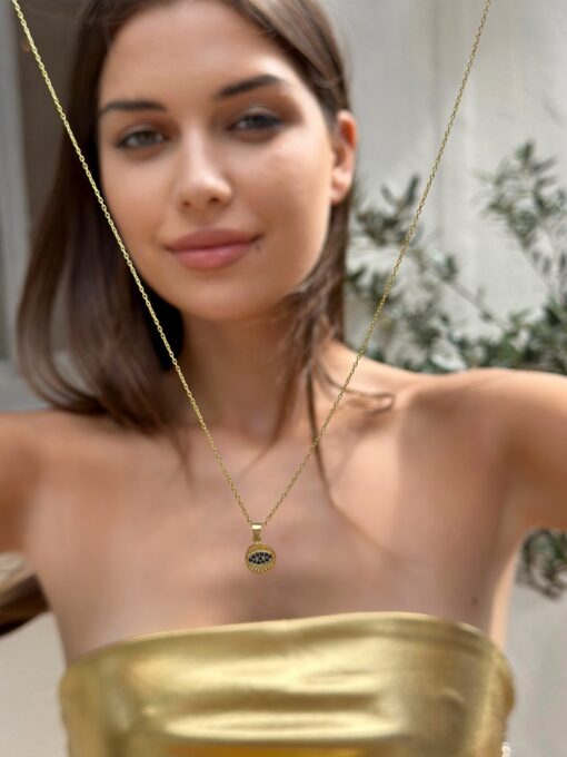 Round Evil Eye Necklace - Gold Color Evil Eye Protection Pendant - Image 5
