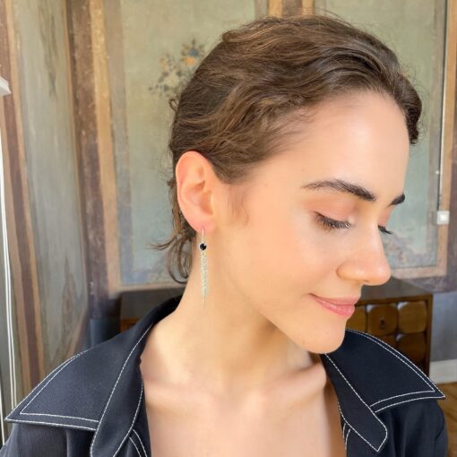 Silver Chain Tassel Earrings - Sapphire Gemstone - Image 4