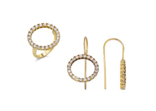 CZ Halo Jewelry Set - Gold