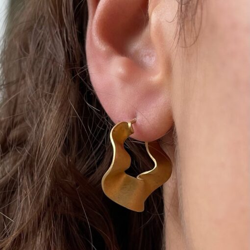 Gold Antique Plated Wavy Earrings - Image 3
