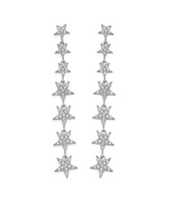 Star Lariat Dangle Earrings - Silver & White