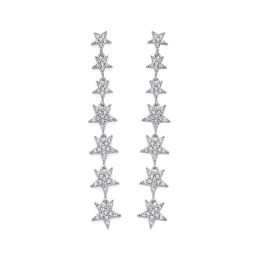 Star Lariat Dangle Earrings - Silver & White