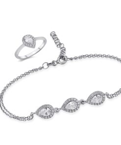CZ Teardrop Jewelry Set - Silver & Crystal