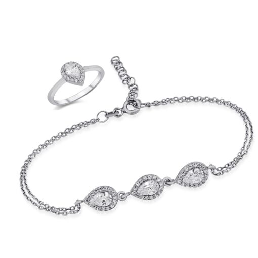 CZ Teardrop Jewelry Set - Silver & Crystal