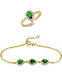 CZ Teardrop Jewelry Set - Gold & Emerald