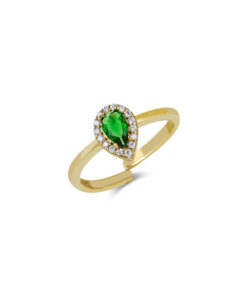 CZ Teardrop Ring - Gold & Emerald