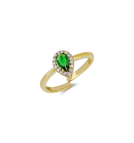 CZ Teardrop Ring - Gold & Emerald