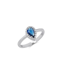 CZ Teardrop Ring - Silver & Sapphire