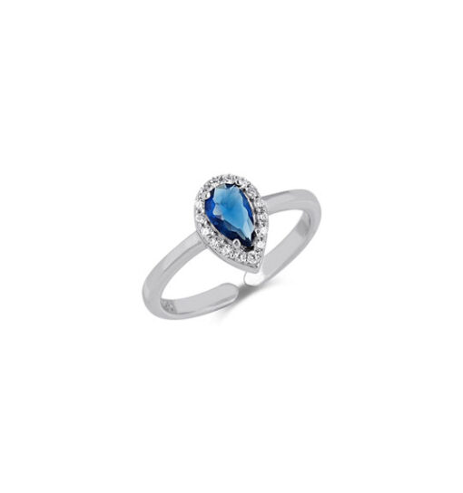 CZ Teardrop Ring - Silver & Sapphire