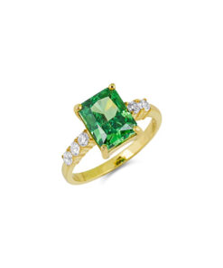 Gold Plated Sparkling Emerald Ring