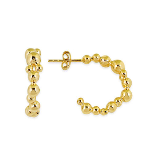Handmade Beaded Bubble Hoop Earrings - Gold
