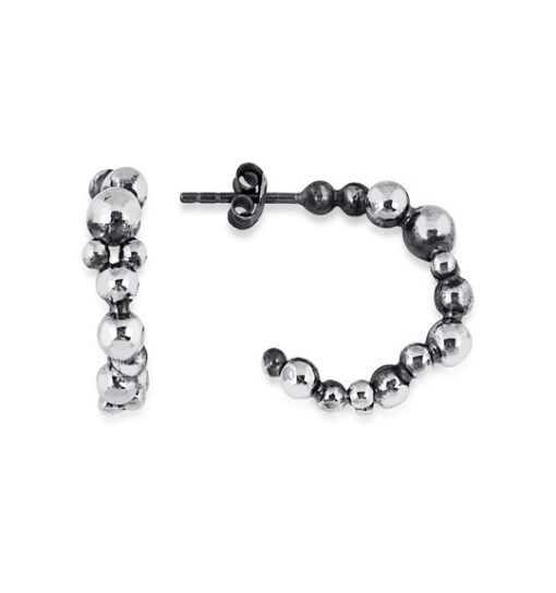 Handmade Beaded Bubble Hoop Earrings - Silver