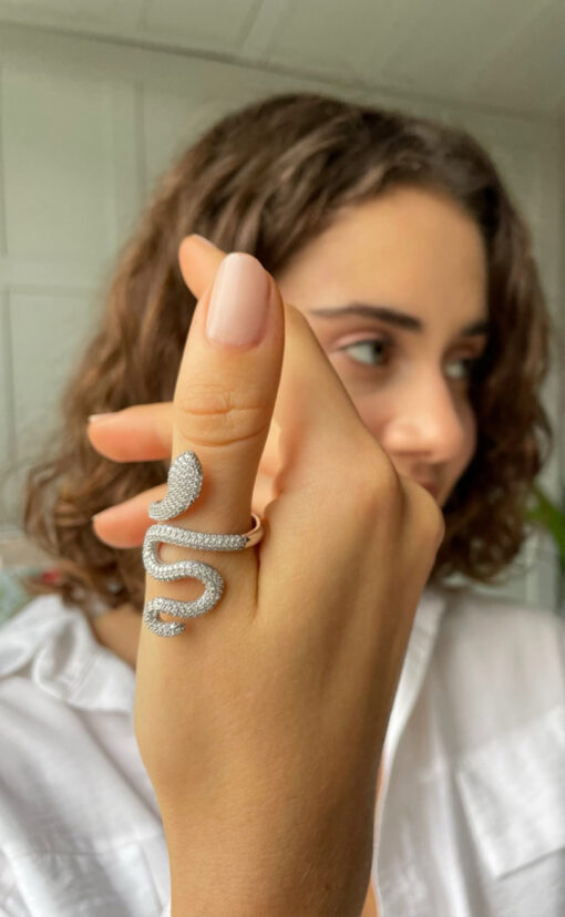 Glamorous Snake Ring - Silver & White - Image 3