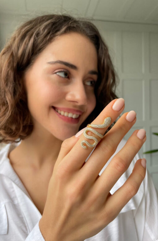 Glamorous Snake Ring - Gold & White - Image 3