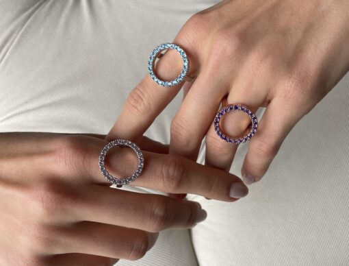 CZ Halo Ring - Silver & Aquamarine - Image 4