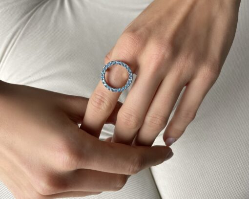 CZ Halo Ring - Silver & Aquamarine - Image 3