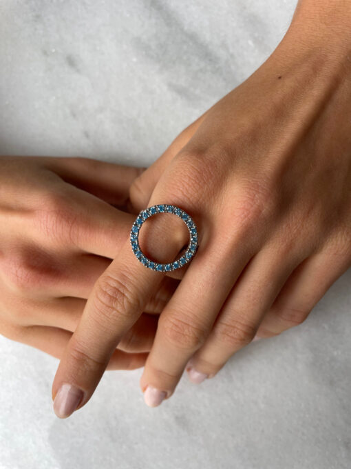 CZ Halo Ring - Silver & Aquamarine - Image 2