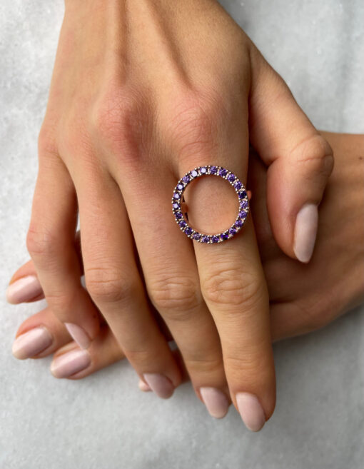 CZ Halo Ring - Rose Gold & Amethyst - Image 2