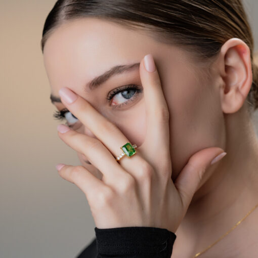 Gold Plated Sparkling Emerald Ring - Image 5