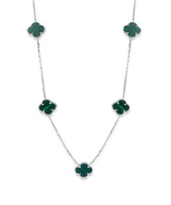 Modern Lucky Clover Charm Necklace - Silver & Green