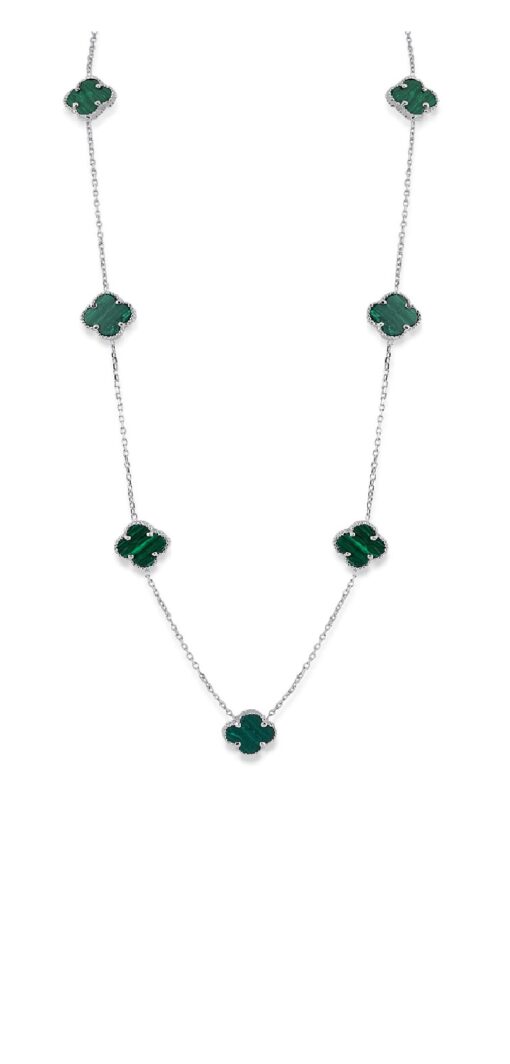 Modern Lucky Clover Charm Necklace - Silver & Green