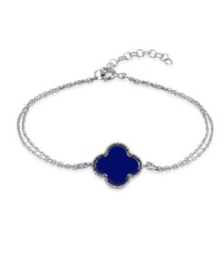 Modern Lucky Clover Charm Bracelet - Silver & Navy Blue