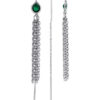 Silver Chain Tassel Earrings - Emerald Gemstone