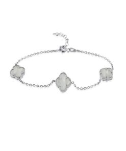 Triple Clover Lucky Charm Bracelet - Silver & White