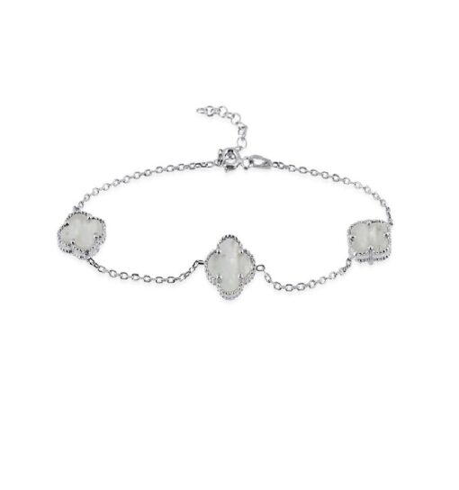 Triple Clover Lucky Charm Bracelet - Silver & White