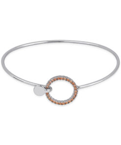 Cubic Zirconia Circle Cuff Bracelet - Silver & Orange