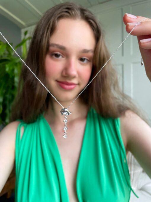 Dangling CZ Dolphin Necklace - Image 2