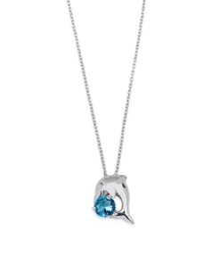 Dolphin Necklace with Aquamarine Gem