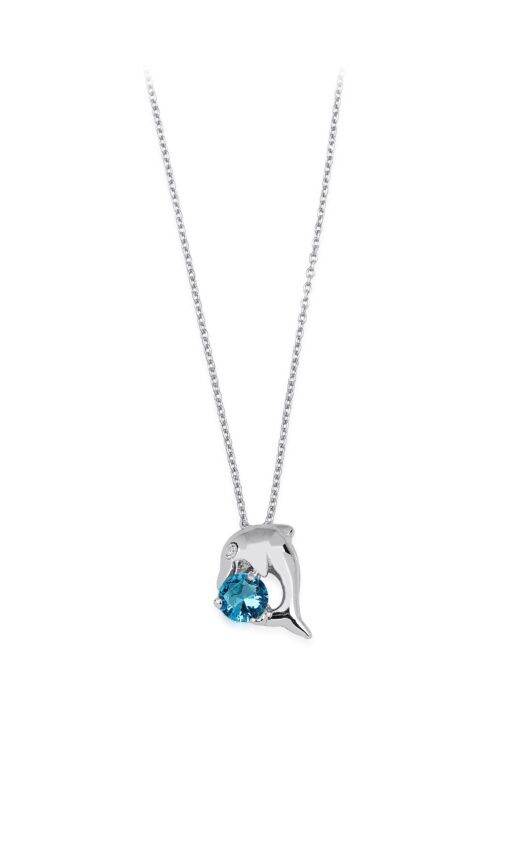 Dolphin Necklace with Aquamarine Gem