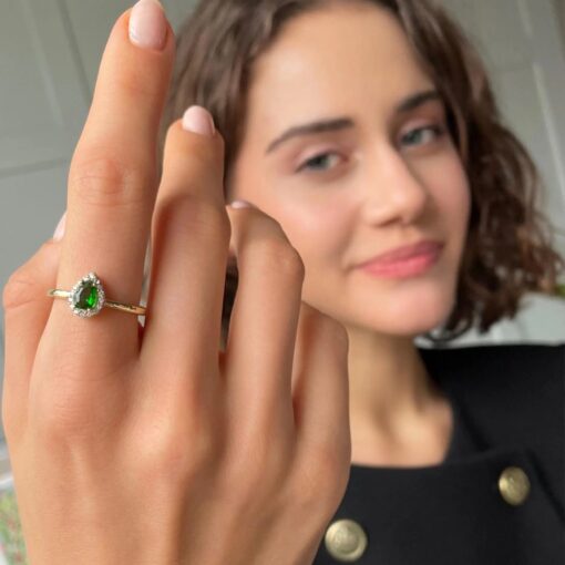 CZ Teardrop Ring - Gold & Emerald - Image 2