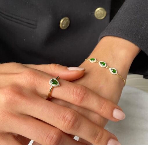 CZ Teardrop Ring - Gold & Emerald - Image 4