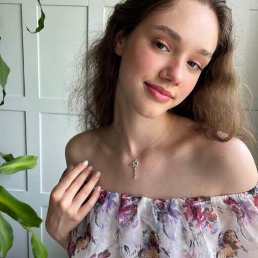 Floral Elegance Rhinestone Dangle Necklace - Image 3