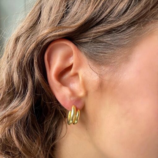 Chunky Hoop Earrings - Gold - Image 3