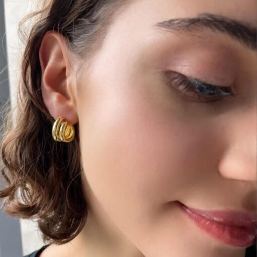 Chunky Hoop Earrings - Gold - Image 2