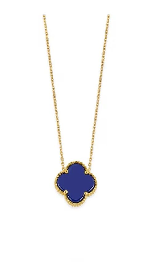 Lucky Clover Pendant Necklace - Gold & Navy Blue