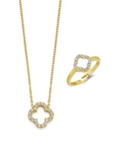 Elegant Four Leaf Clover Jewelry Set - Gold Plating